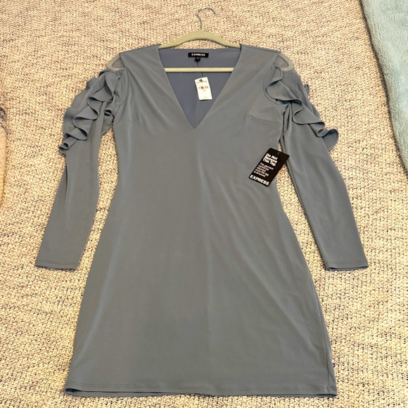Express Slate Blue Long Sleeve Dress - Picture 1 of 4